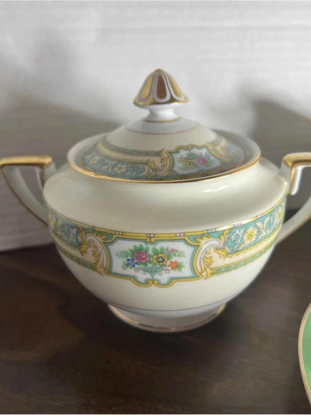 Noritake Vintage Porcelain Sugar Bowl, Creamer, and lemon plate